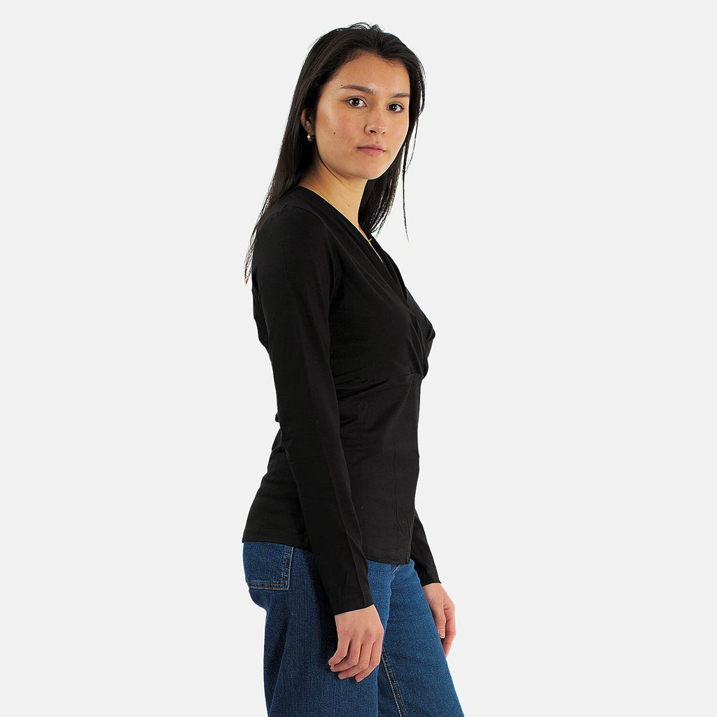 TAMSY Viscose Long Sleeves Wrap Top (Size S,8-10) - Black