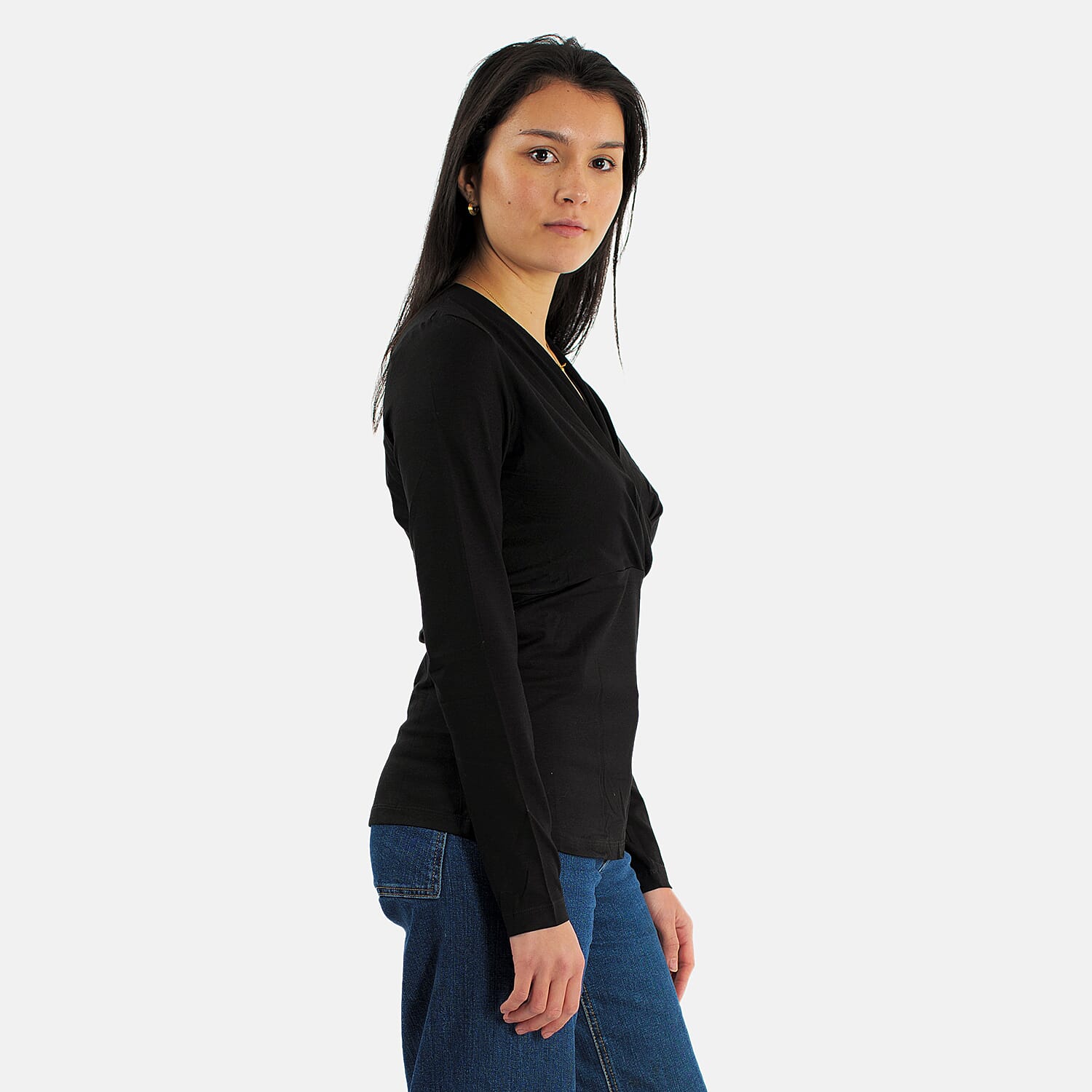 TAMSY Viscose Long Sleeves Wrap Top (Size S,8-10) - Black