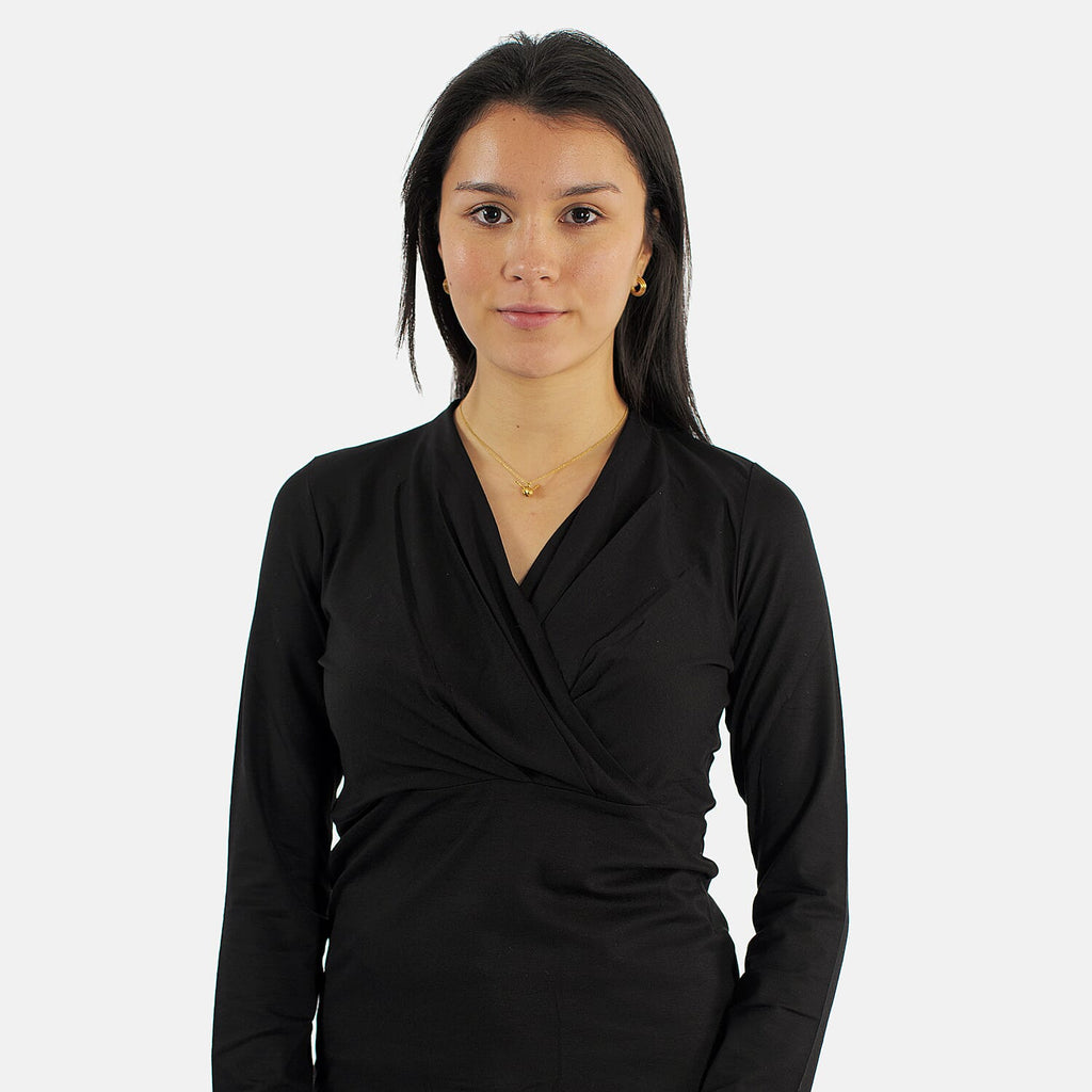 TAMSY Viscose Long Sleeves Wrap Top (Size S,8-10) - Black