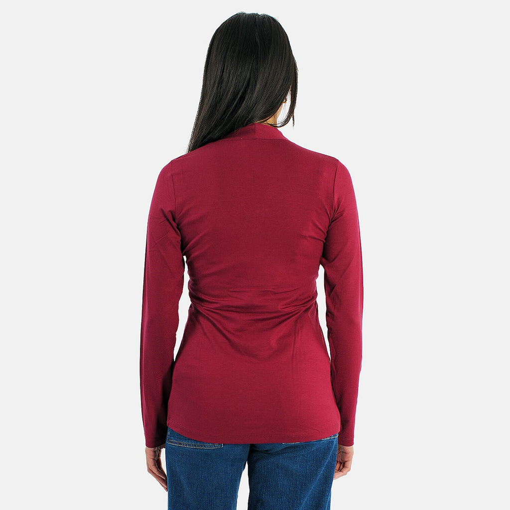 TAMSY Viscose Long Sleeves Wrap Top (Size S,8-10) - Cranberry