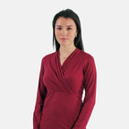 TAMSY Viscose Long Sleeves Wrap Top (Size S,8-10) - Cranberry