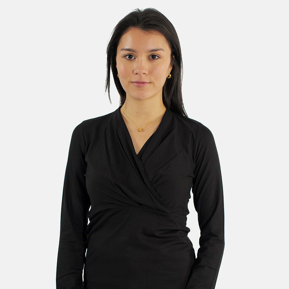 TAMSY Viscose Long Sleeves Wrap Top (Size XXL,24-26) - Black