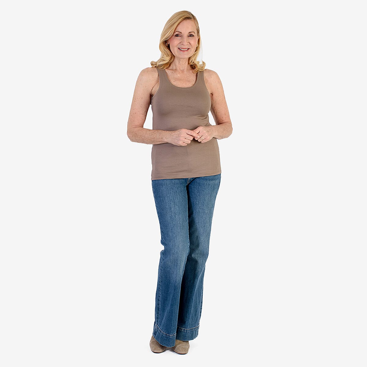 TAMSY Viscose Womens Sleeveless Tank Top (Size 24 to 26) - Beige