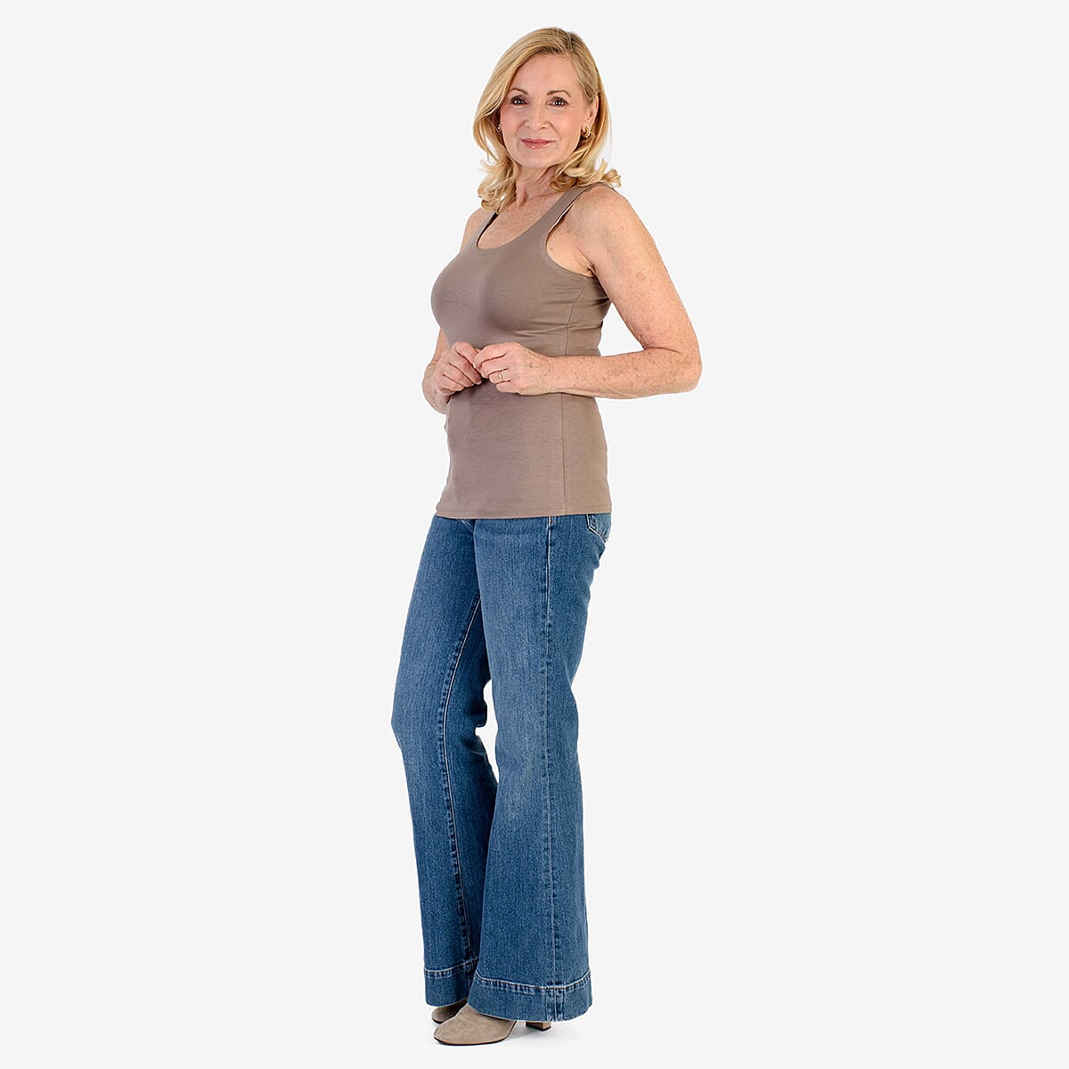 TAMSY Viscose Womens Sleeveless Tank Top (Size 24 to 26) - Beige