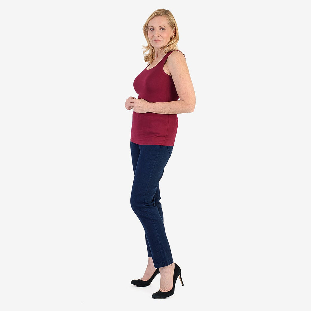 TAMSY Viscose Womens Sleeveless Tank Top (Size 24 to 26) - Burgundy