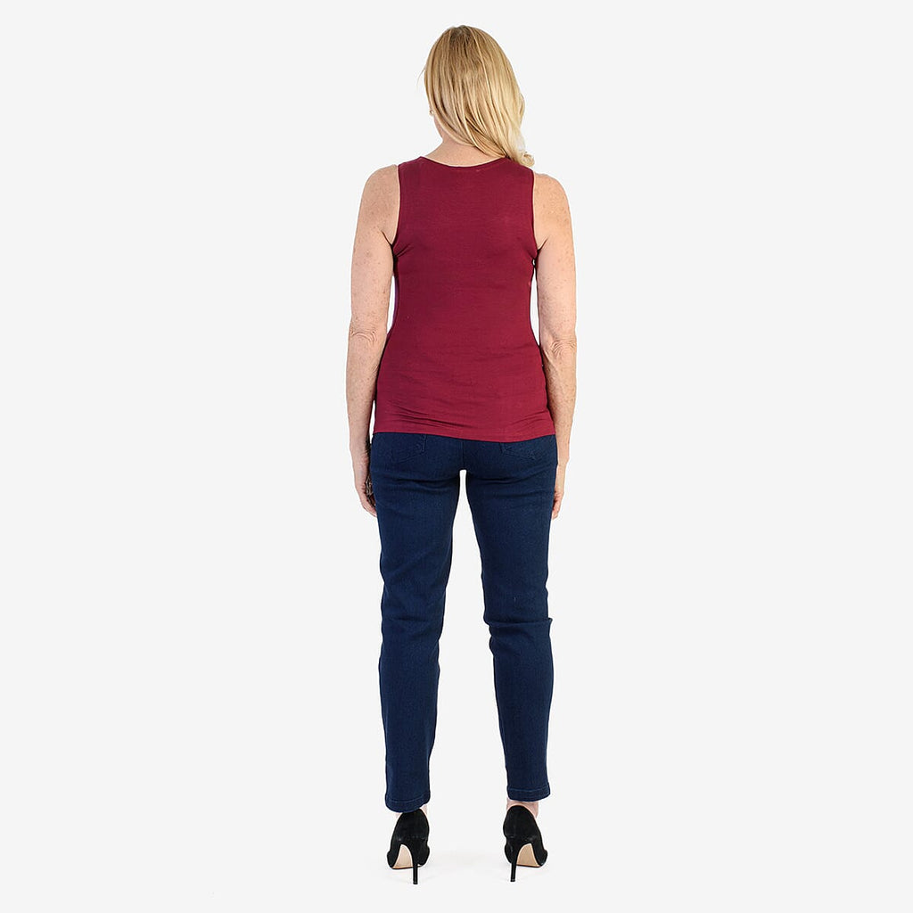 TAMSY Viscose Womens Sleeveless Tank Top (Size 24 to 26) - Burgundy