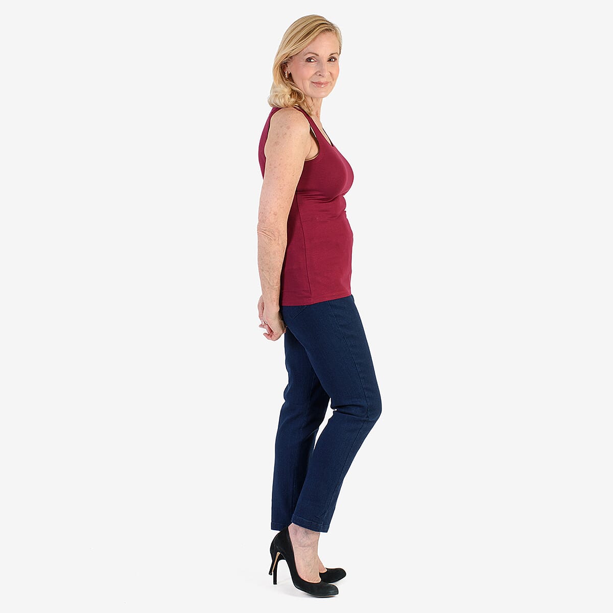 TAMSY Viscose Womens Sleeveless Tank Top (Size 24 to 26) - Burgundy