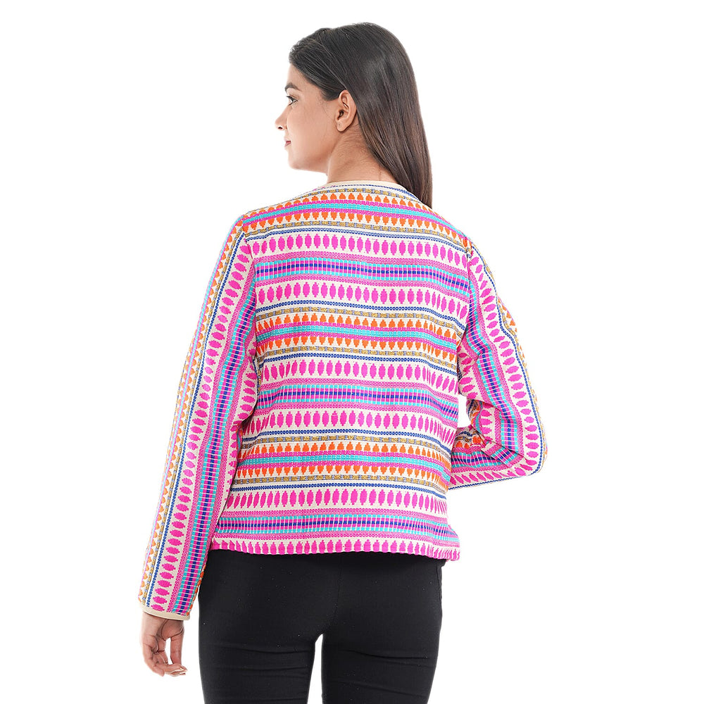 TAMSY Round Neck Long Sleeves Jacket (Size M,12-14) - Pink & Multi