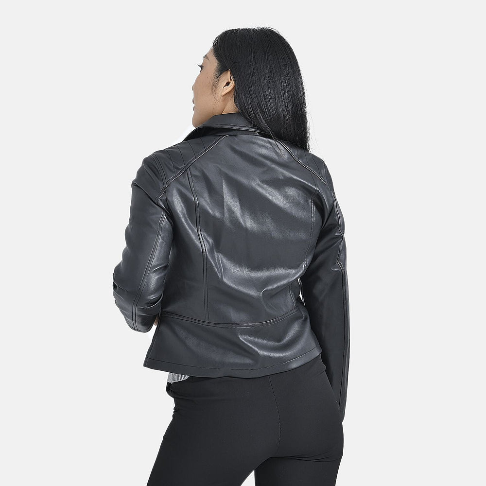 TAMSY Lapel Collar Jacket with Zipper Pockets (Size M) - Black