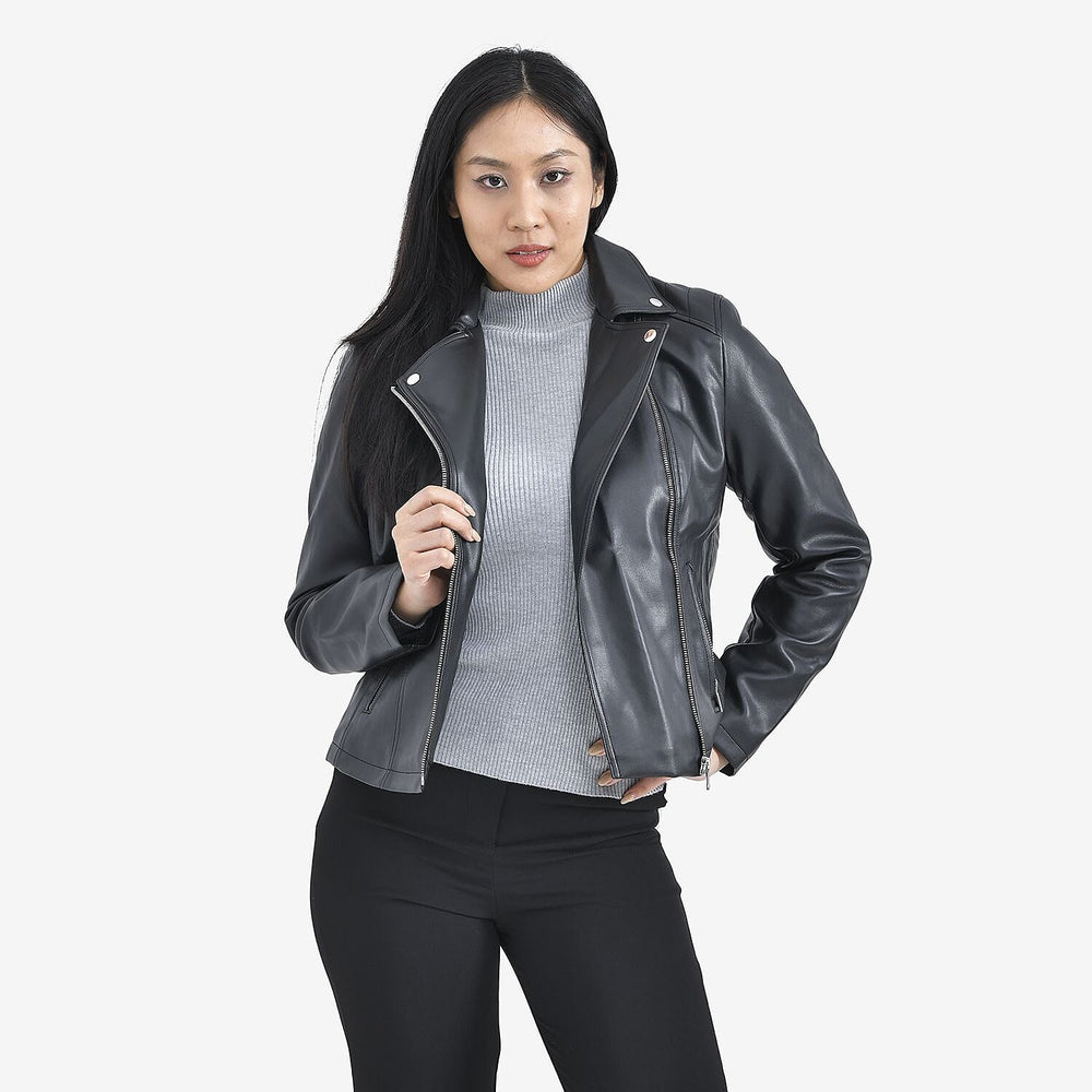 TAMSY Lapel Collar Jacket with Zipper Pockets (Size M) - Black