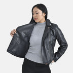 TAMSY Lapel Collar Jacket with Zipper Pockets (Size M) - Black