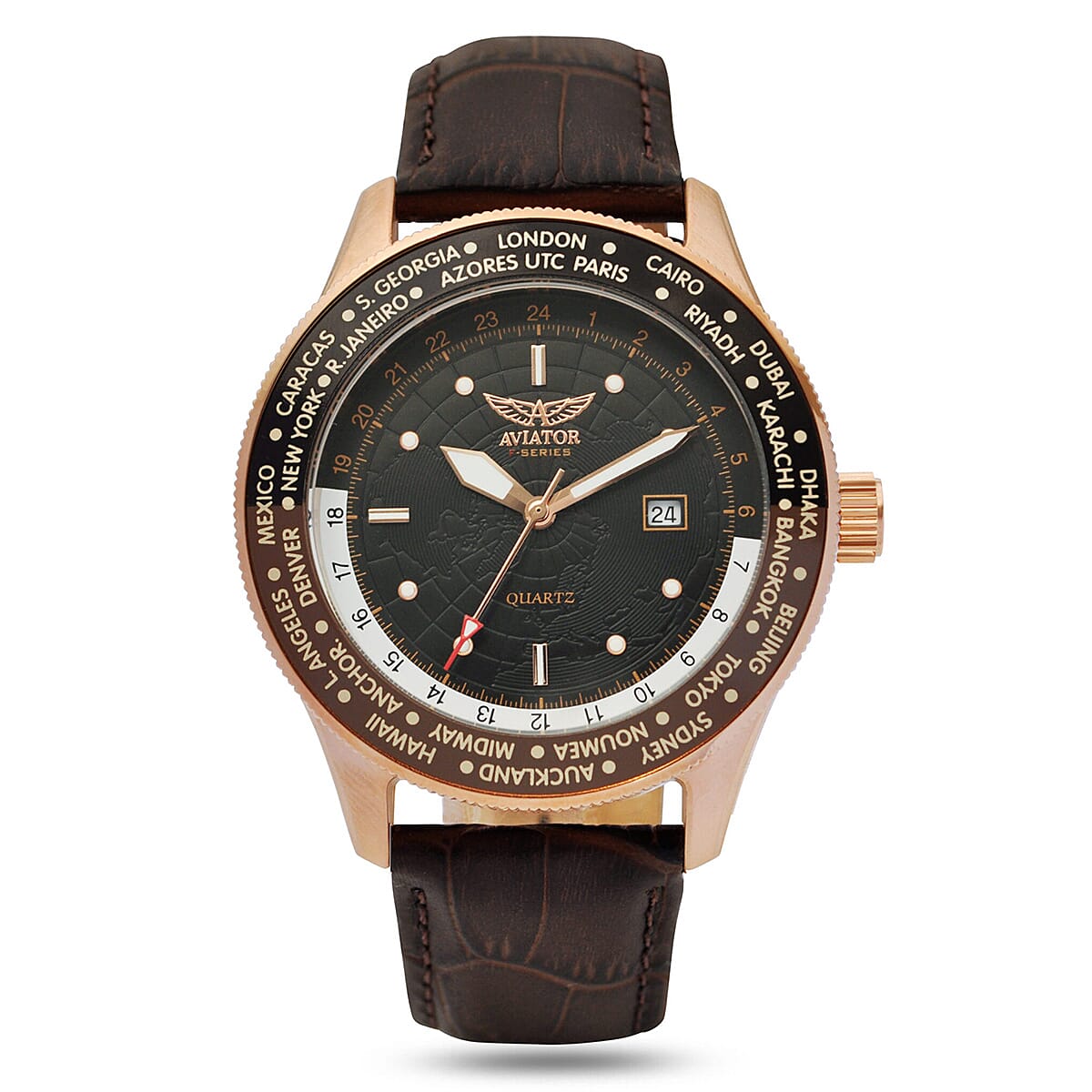 LOWEST EVER-AVIATOR F Series Retro Classic Quartz Movt. Black Dial Mens Pilot Watch with Brown Leather Strap
