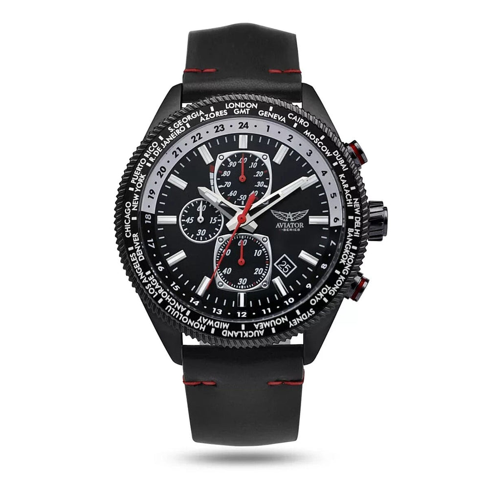 LOWEST EVER-Aviator F Series Black Eagle Gents Chronograph Automatic Movt. Mens Watch with Black Leather Strap