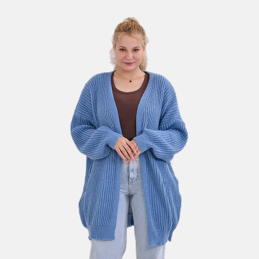 THE BIG SALE PRICE - - Maisi Ribbed Lightweight Cardigan (One Size 8 TO 22) - Blue