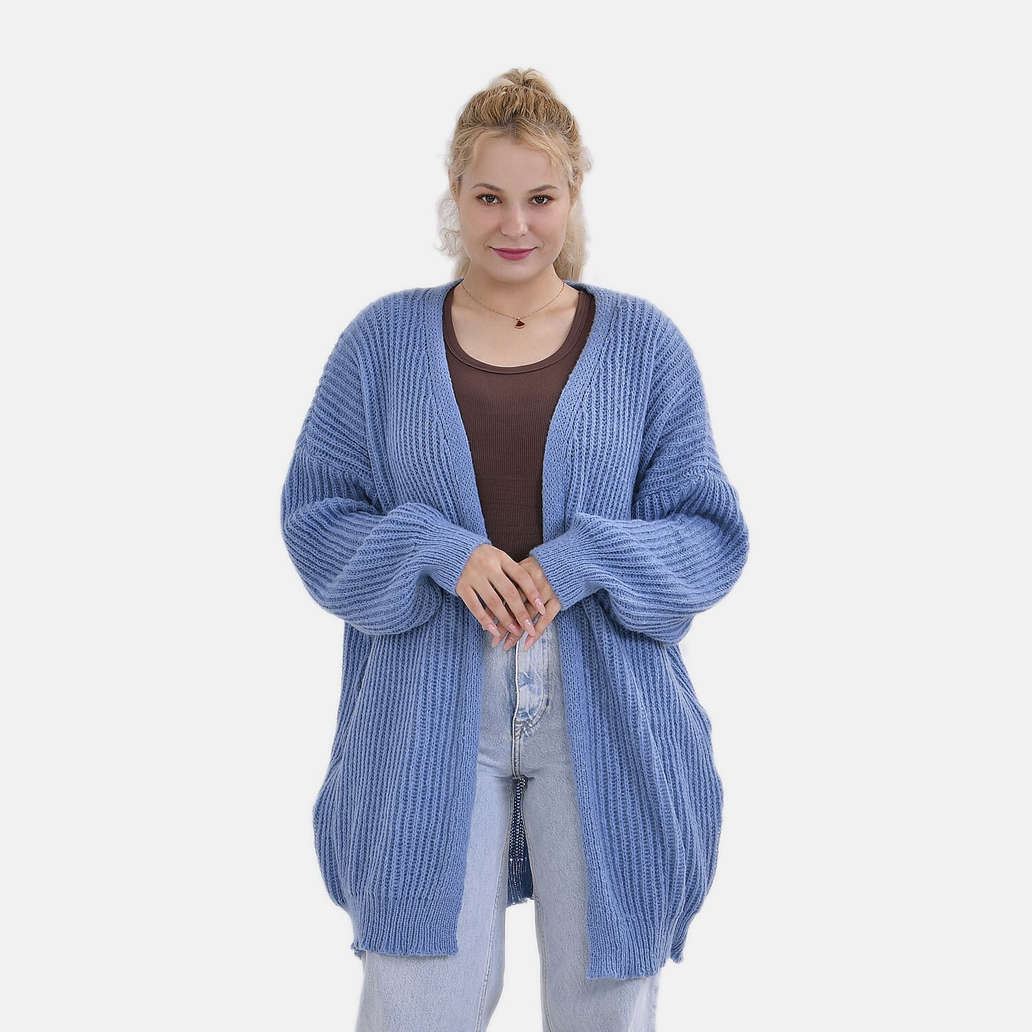 THE BIG SALE PRICE - - Maisi Ribbed Lightweight Cardigan (One Size 8 TO 22) - Blue