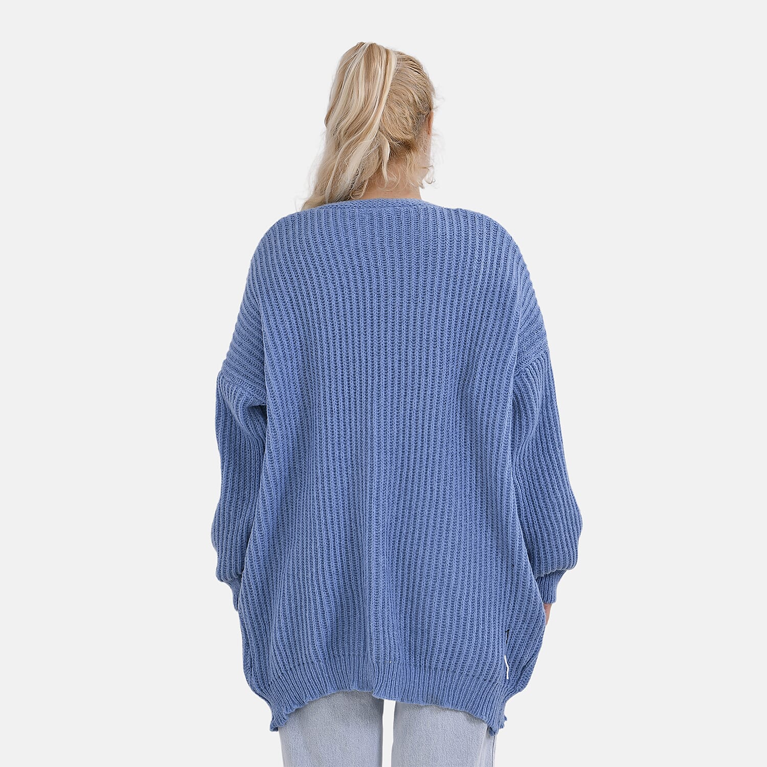THE BIG SALE PRICE - - Maisi Ribbed Lightweight Cardigan (One Size 8 TO 22) - Blue