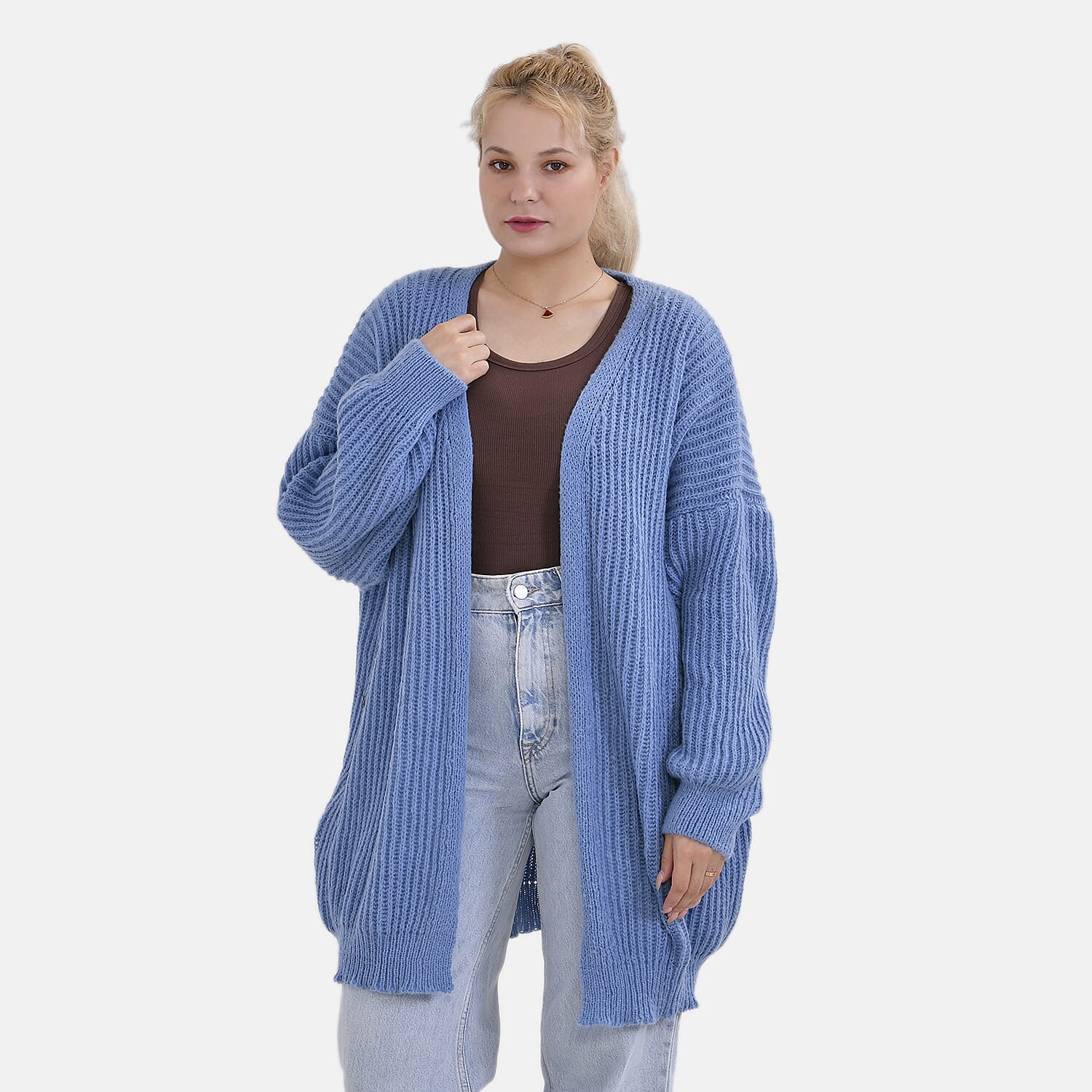 THE BIG SALE PRICE - - Maisi Ribbed Lightweight Cardigan (One Size 8 TO 22) - Blue