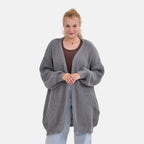 THE BIG SALE PRICE - - Maisi Ribbed Lightweight Cardigan (One Size 8 TO 22) - Grey