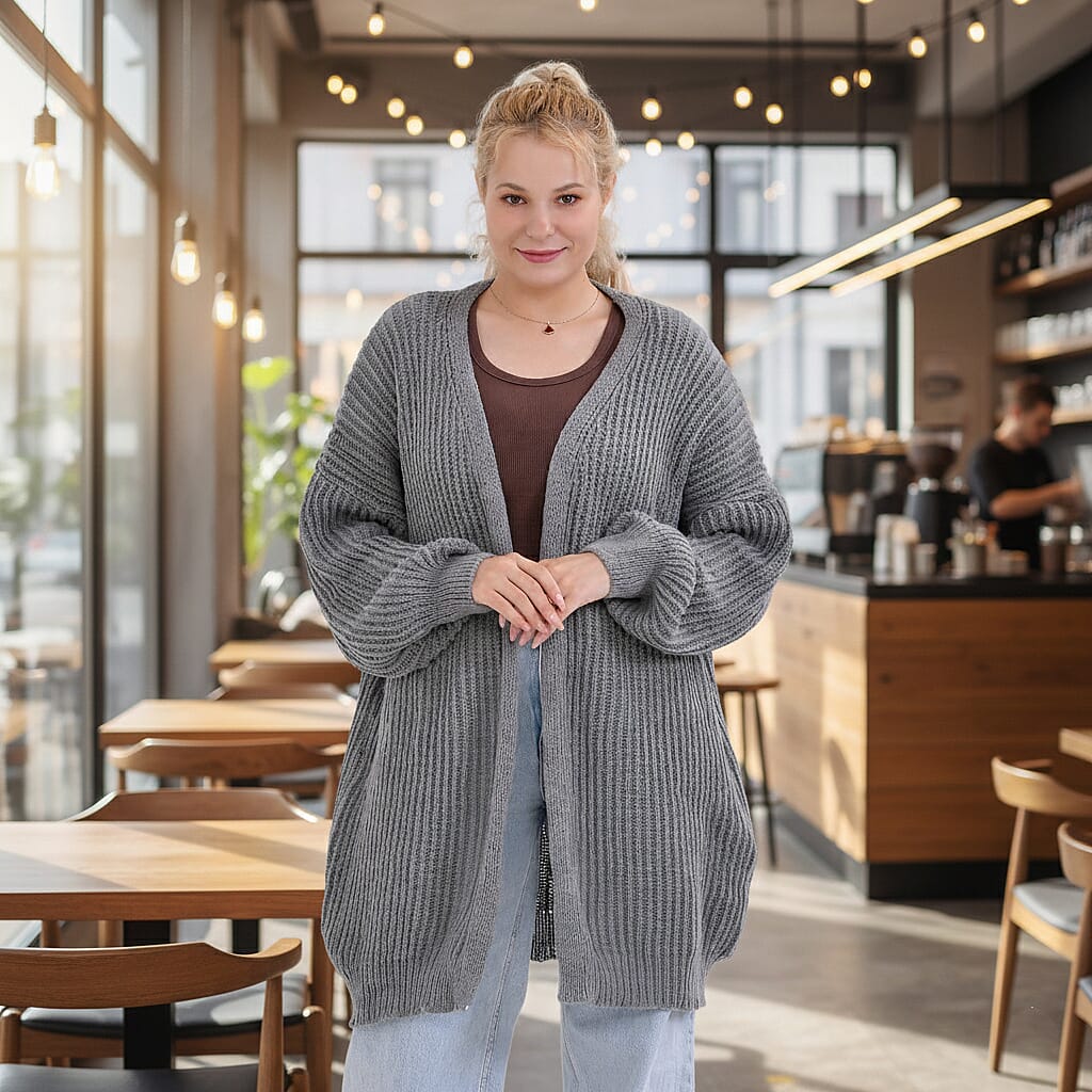 & maisi Women’s Ribbed Lightweight Open-Front Cardigan with Relaxed Longline Fit