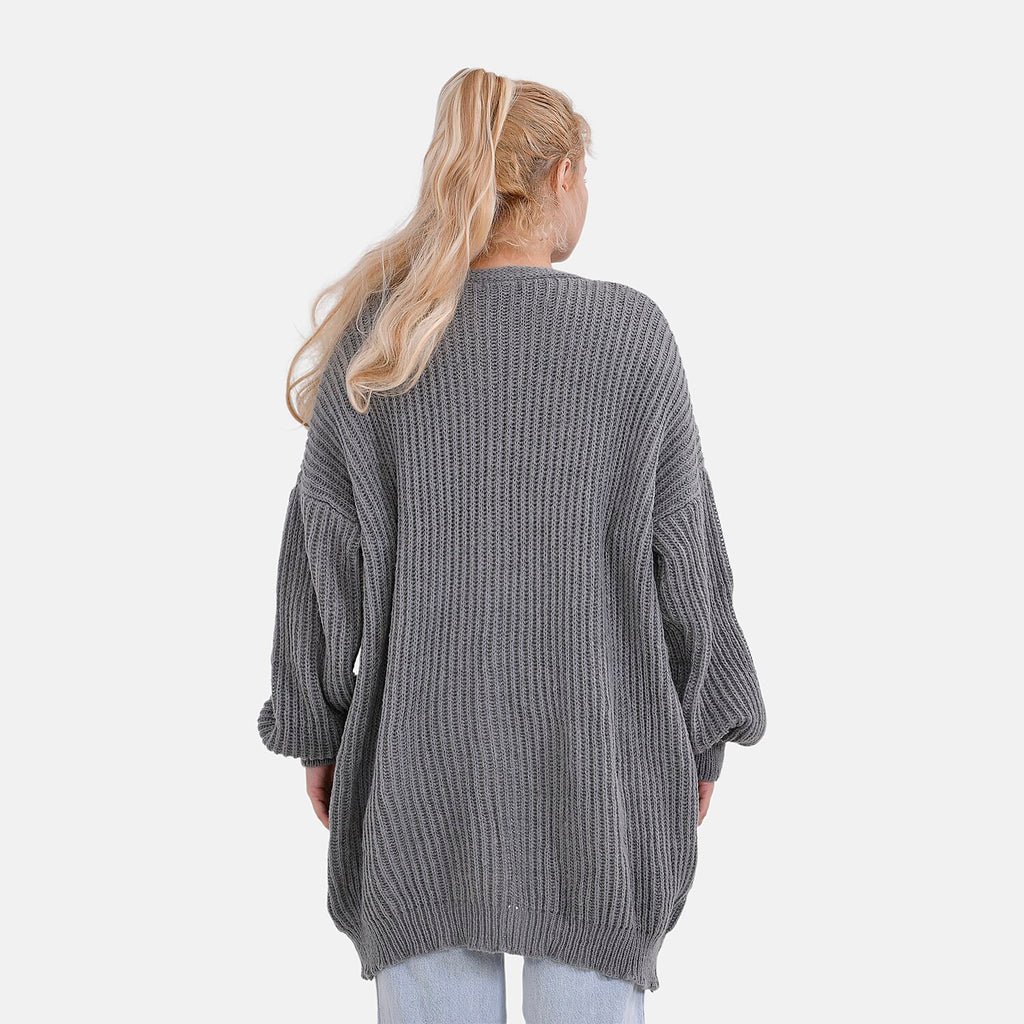 THE BIG SALE PRICE - - Maisi Ribbed Lightweight Cardigan (One Size 8 TO 22) - Grey