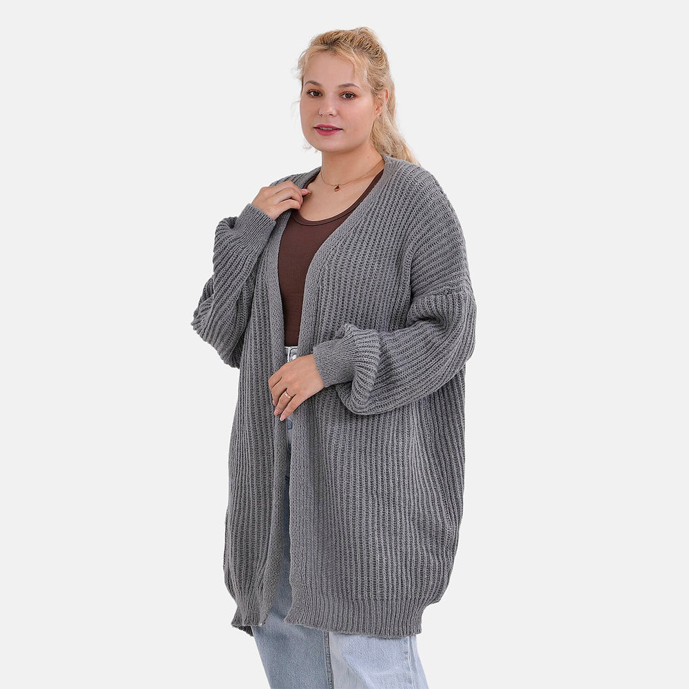 THE BIG SALE PRICE - - Maisi Ribbed Lightweight Cardigan (One Size 8 TO 22) - Grey
