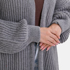 THE BIG SALE PRICE - - Maisi Ribbed Lightweight Cardigan (One Size 8 TO 22) - Grey
