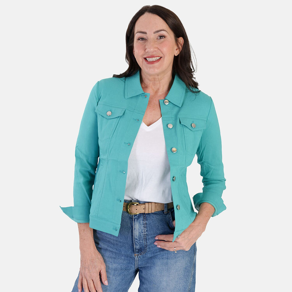 Classic Bengaline Jean Style Stretch Jacket (Size 10) - Lagoon Green