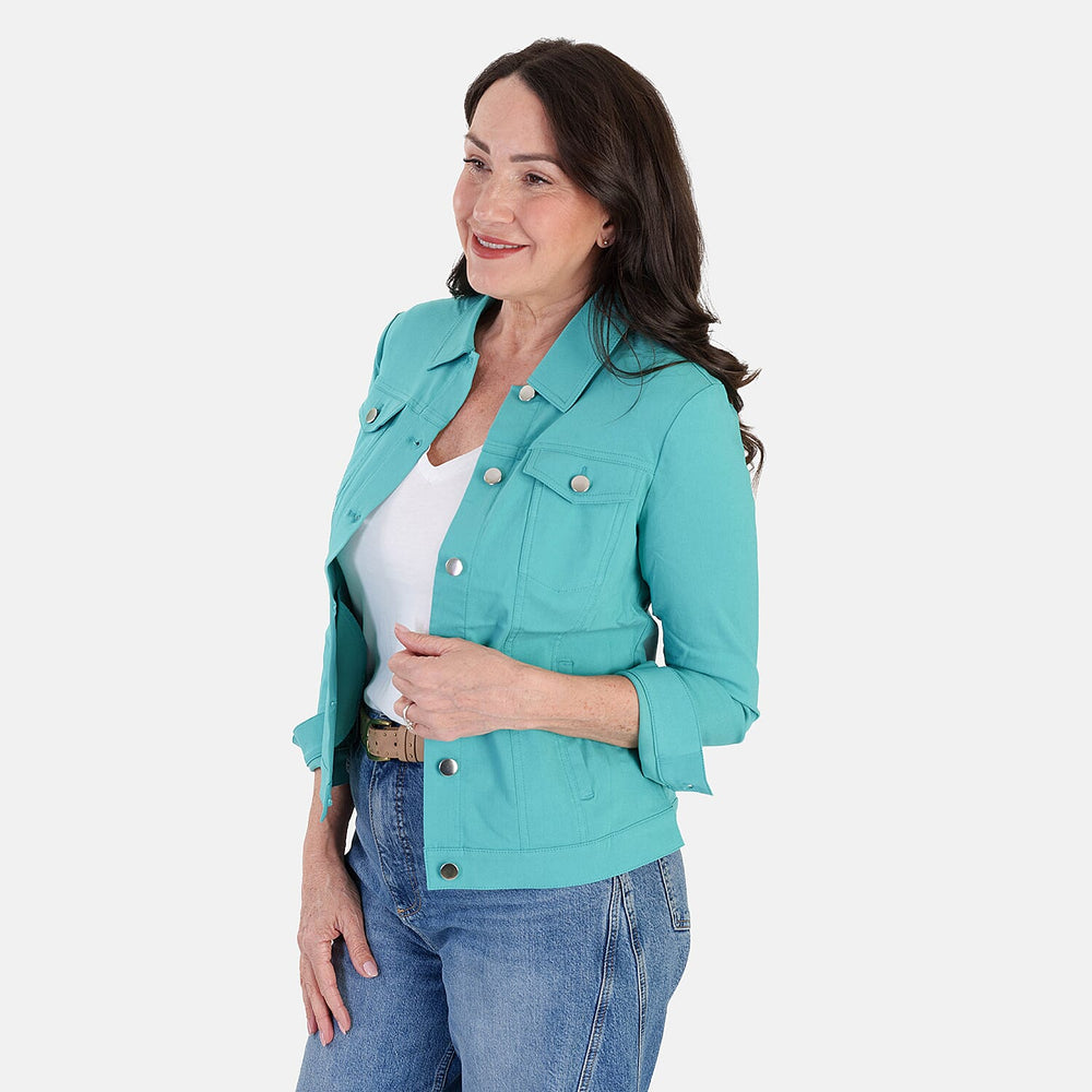 Classic Bengaline Jean Style Stretch Jacket (Size 10) - Lagoon Green