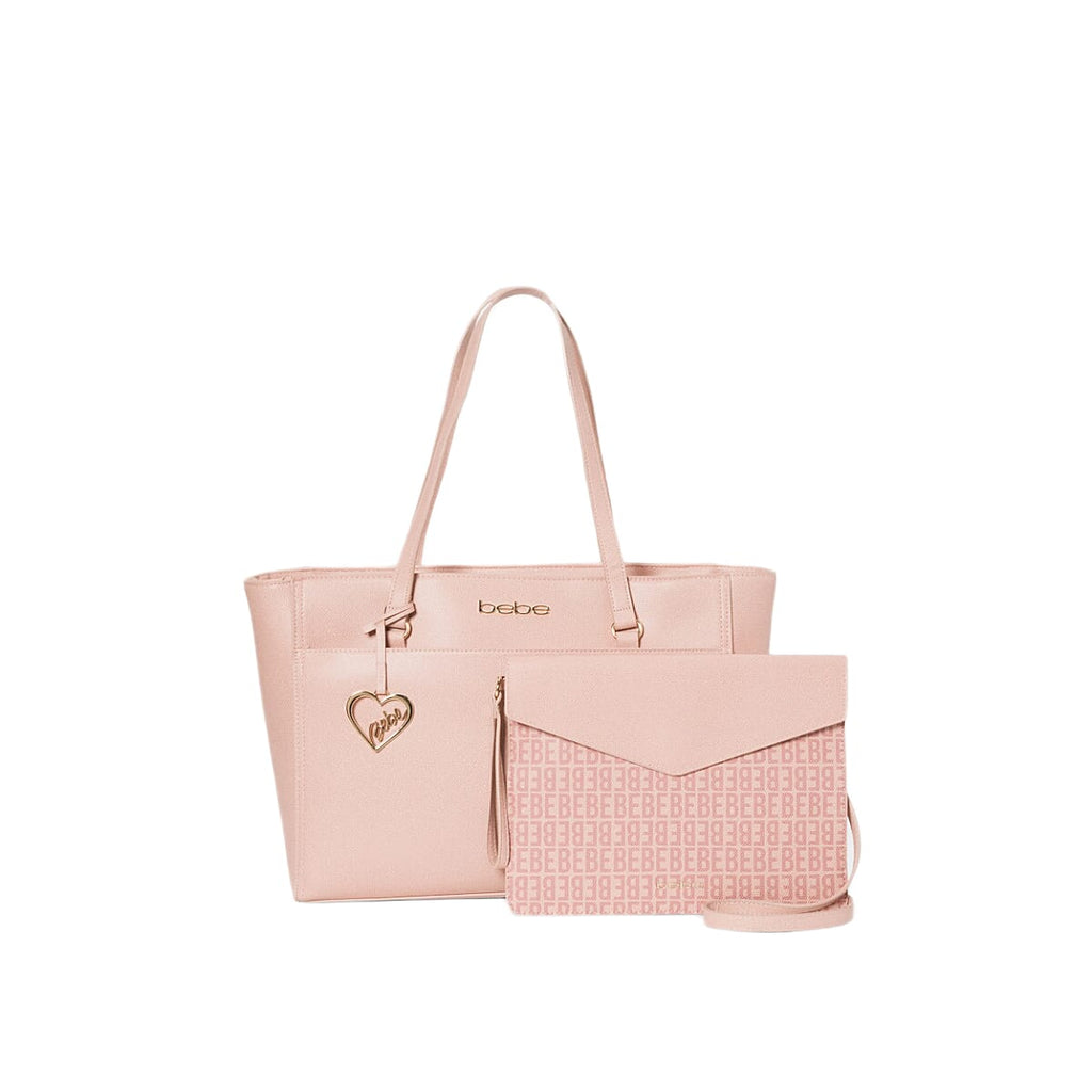 THE DESIGNER LAUNCH -- BEBE Signature Tote - Clutch Set with Heart Charm - Blush