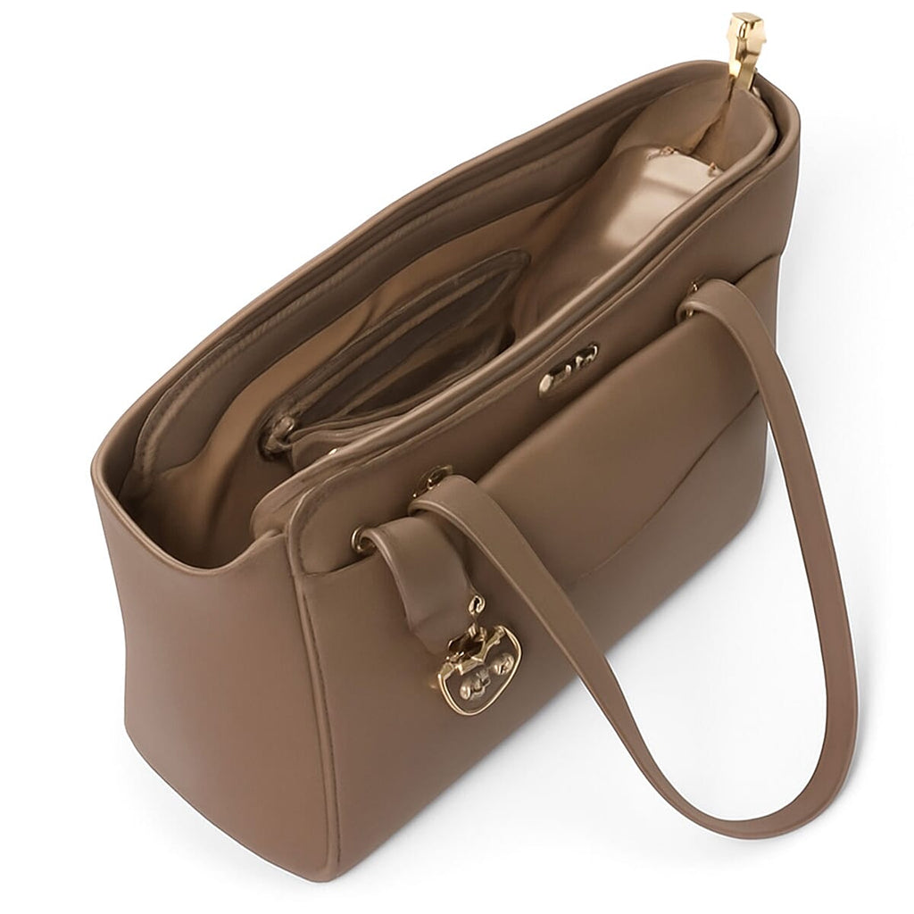 THE DESIGNER LAUNCH -- BEBE Signature Tote - Clutch Set with Heart Charm - Taupe