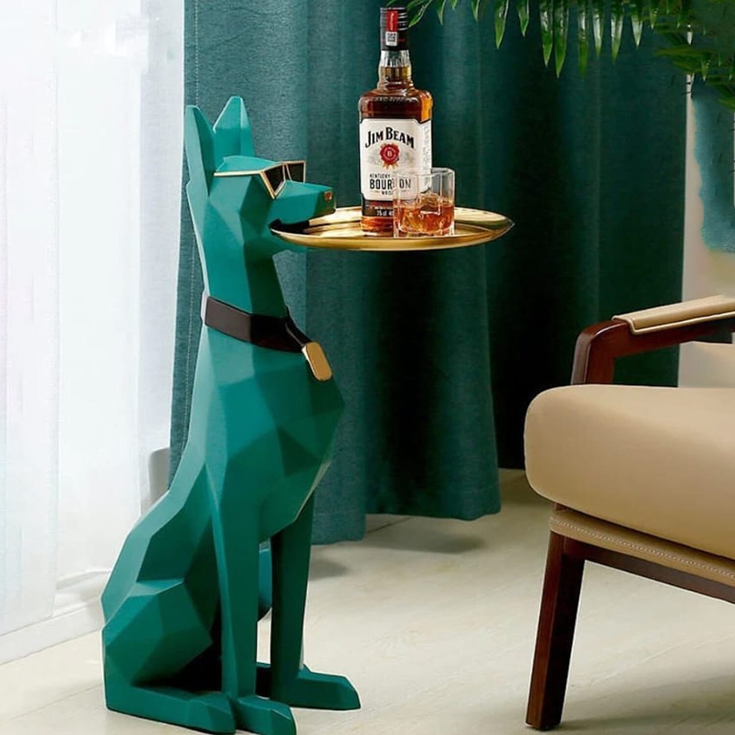 THE EPITOME OF LUXURY - Crafted Dog Art Side Table - Green