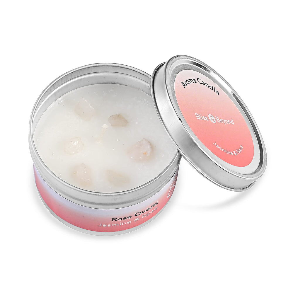 THE HANDMADE LUXURY - Bliss - Beyond Set of 3 Rose Quartz Gemstone Gifting Set - 20cm Heart Tree, Soya Wax Candle - 8mm Bracelet - Pink