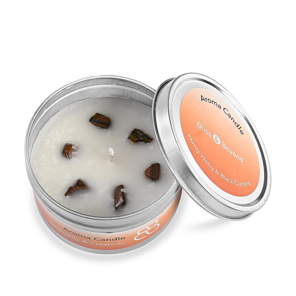 THE HANDMADE LUXURY - Bliss - Beyond Set of 3 Tiger Eye Gemstone Gifting Set - 20cm Heart Tree, Soya Wax Candle - 8mm Bracelet - Brown