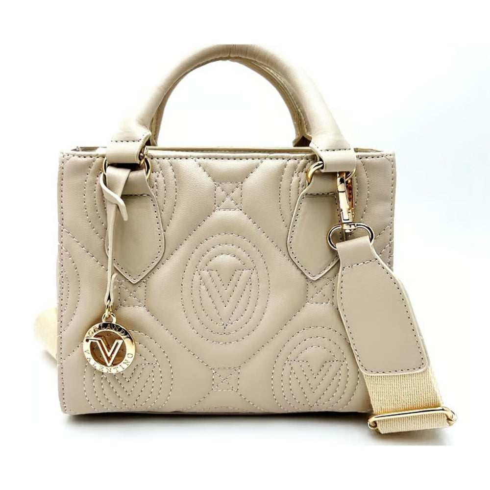 Valentino Orlandi Quilted Handbag with Crossbody Strap - Taupe