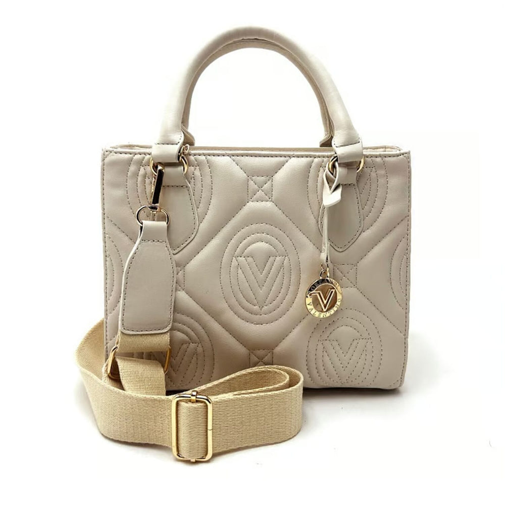 Valentino Orlandi Quilted Handbag with Crossbody Strap - Taupe