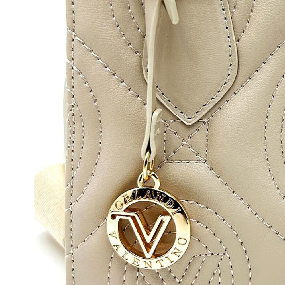 Valentino Orlandi Quilted Handbag with Crossbody Strap - Taupe