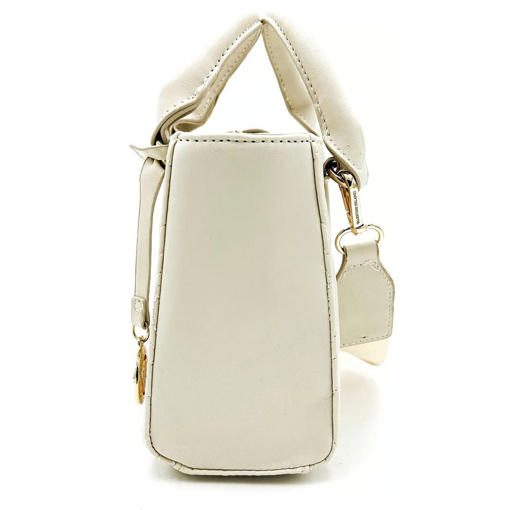 Valentino Orlandi Quilted Handbag with Crossbody Strap - Taupe