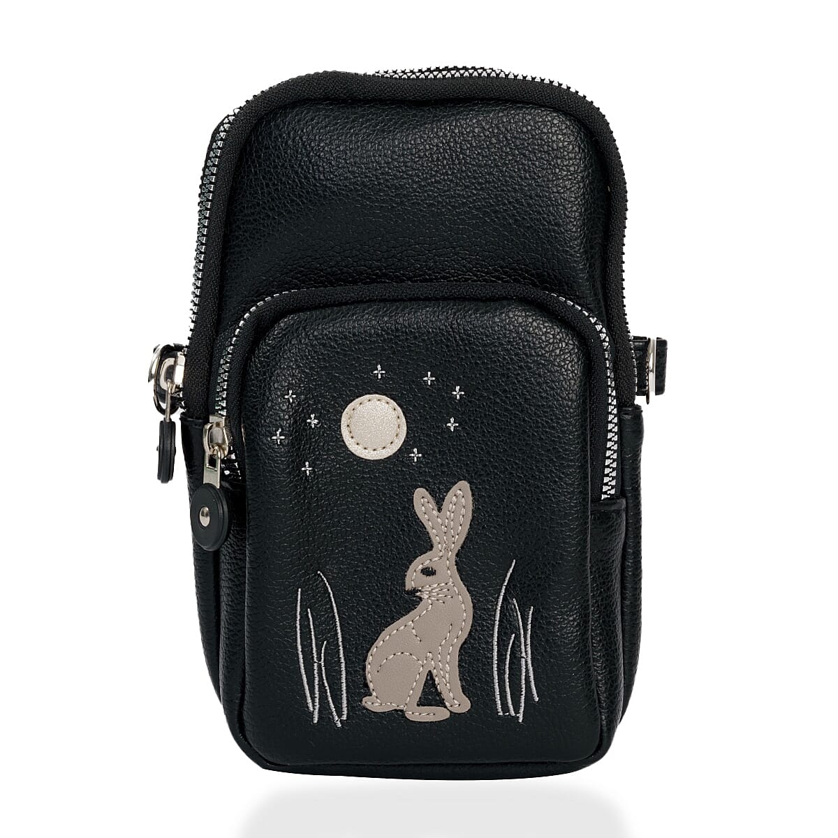 THE ONE TIME OFFER - Embroided Phone Crossbody Bag With Adjustable Strap - Black