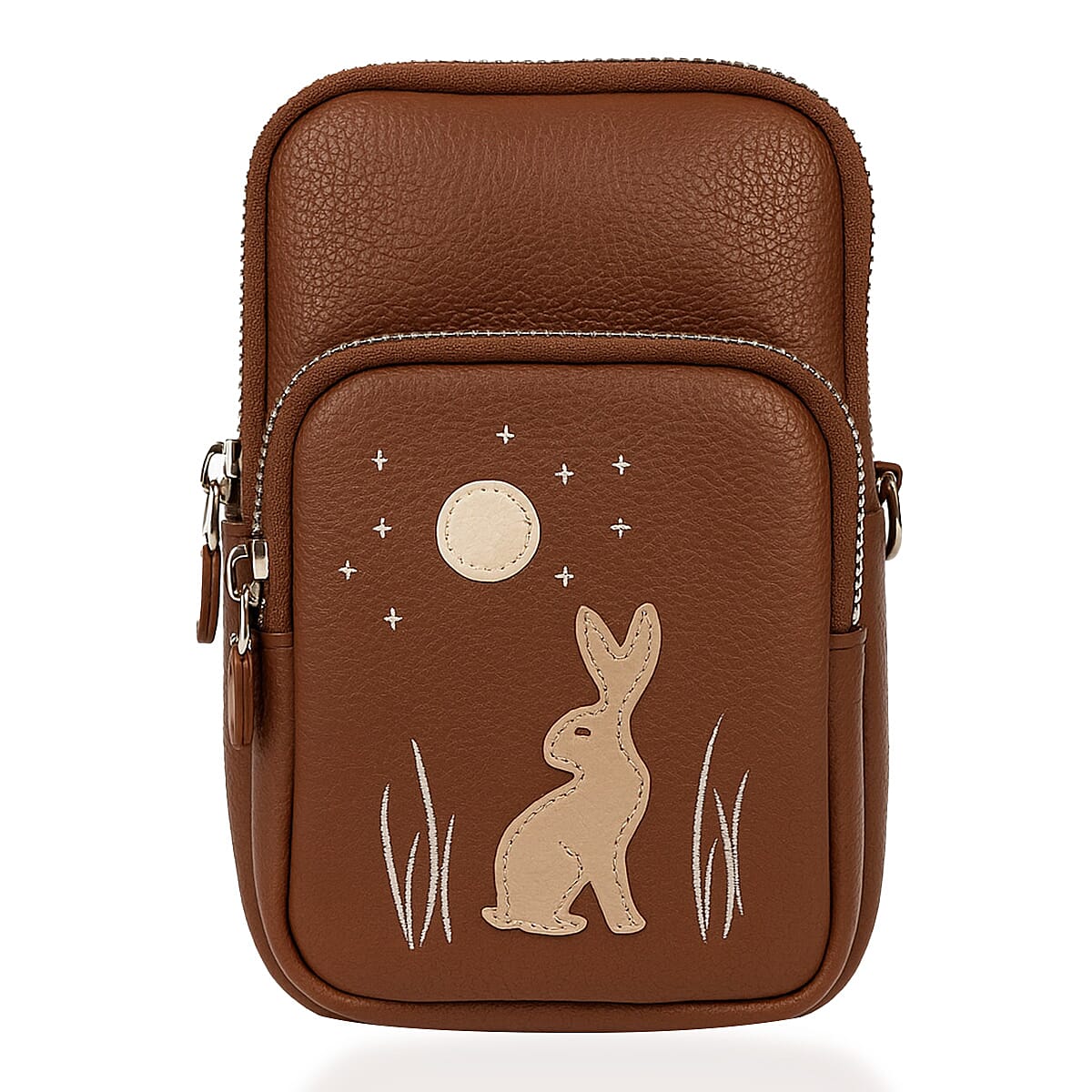 THE ONE TIME OFFER - Embroided Phone Crossbody Bag With Adjustable Strap - Brown