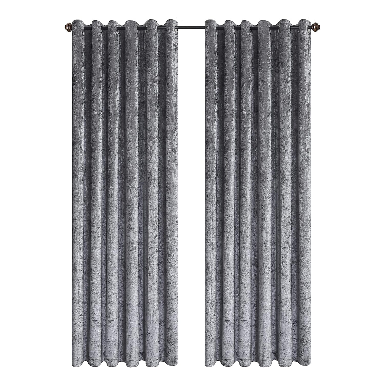 THE PREMIUM CLOSEOUT - Crushed Velvet Eyelet Header Lined Curtains (229x168 cm) - Light Silver