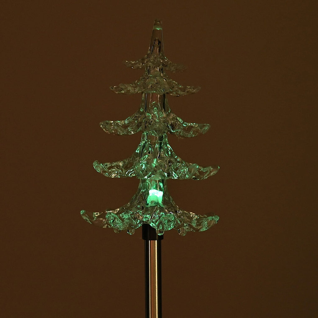 Set of 4 Solar Tree Pattern Garden Stake Green LED Light