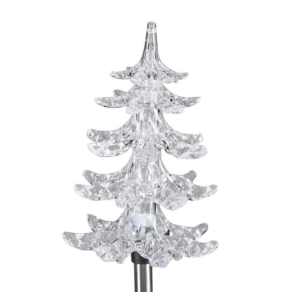 Set of 4 Solar Tree Pattern Garden Stake Green LED Light