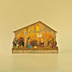 Wooden Nativity Scene with 7 Warm LED (Size-29x21x7cm)