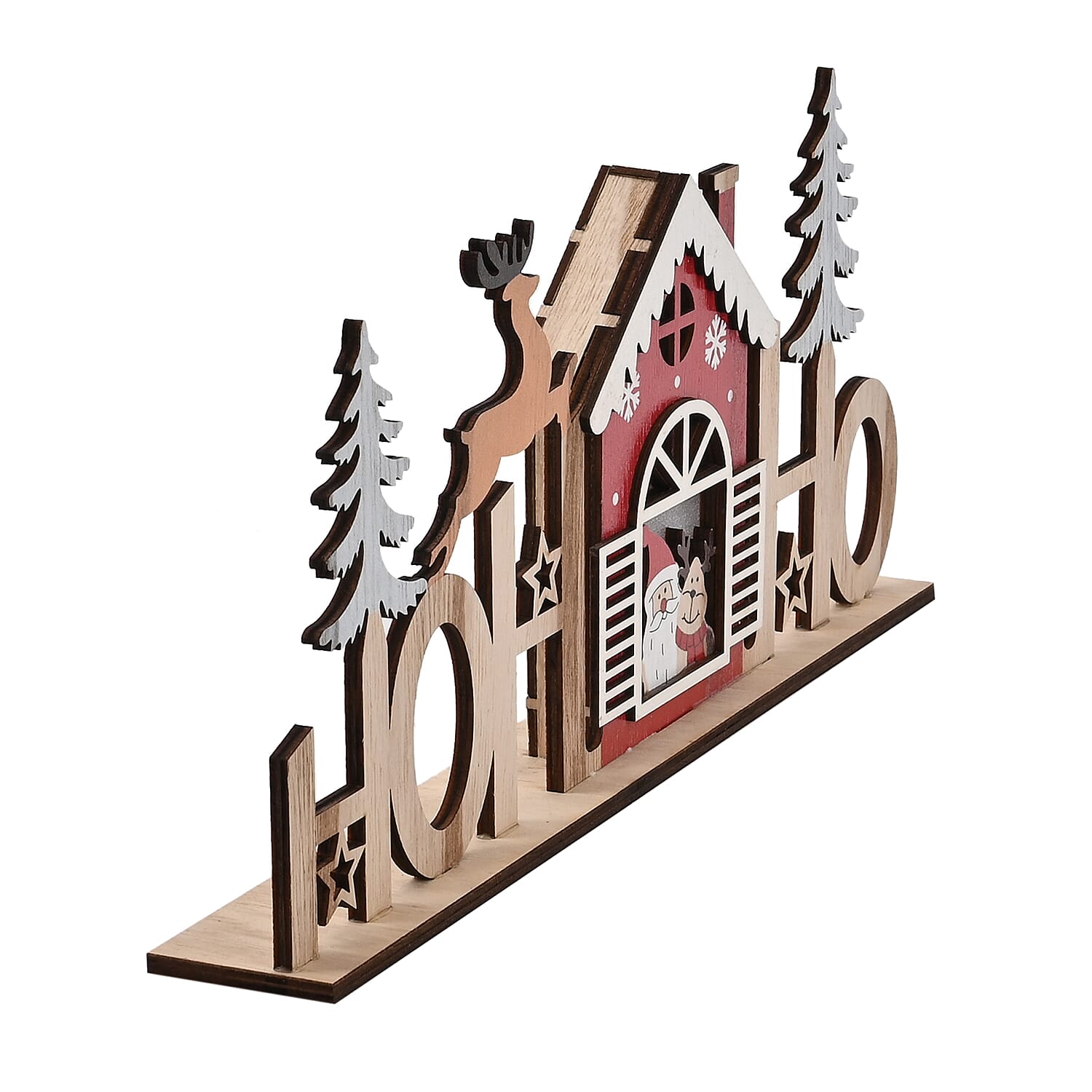 Plywood Table Decor Christmas House with 2 LED Lights (2xAAA Batteries Not Inc.)