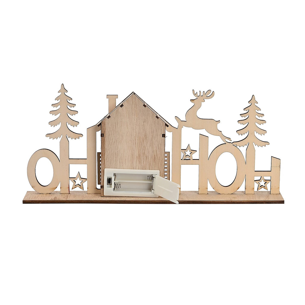 Plywood Table Decor Christmas House with 2 LED Lights (2xAAA Batteries Not Inc.)