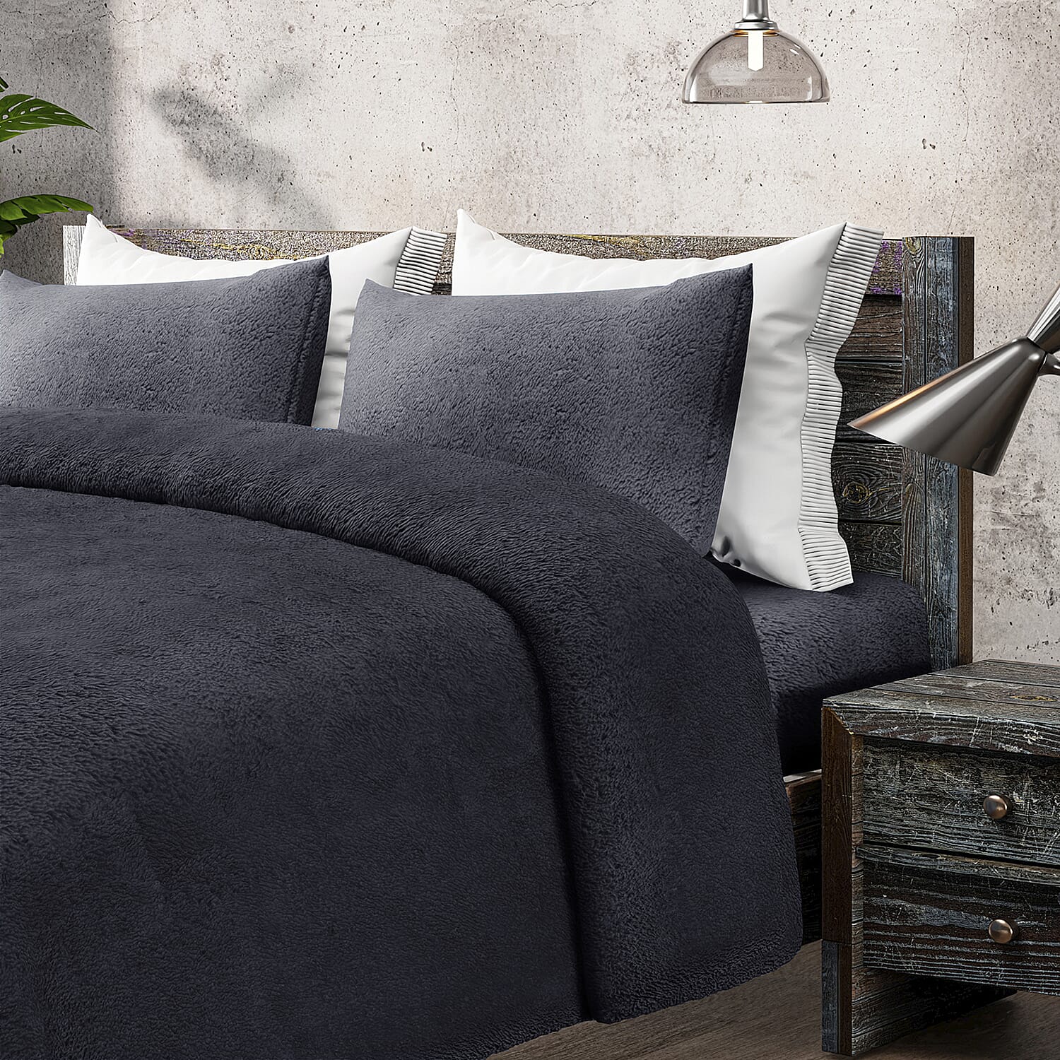 Luxury Edition - 3 Piece Set Teddy Fleece Duvet Cover & 2 Pillowcases - Grey Double