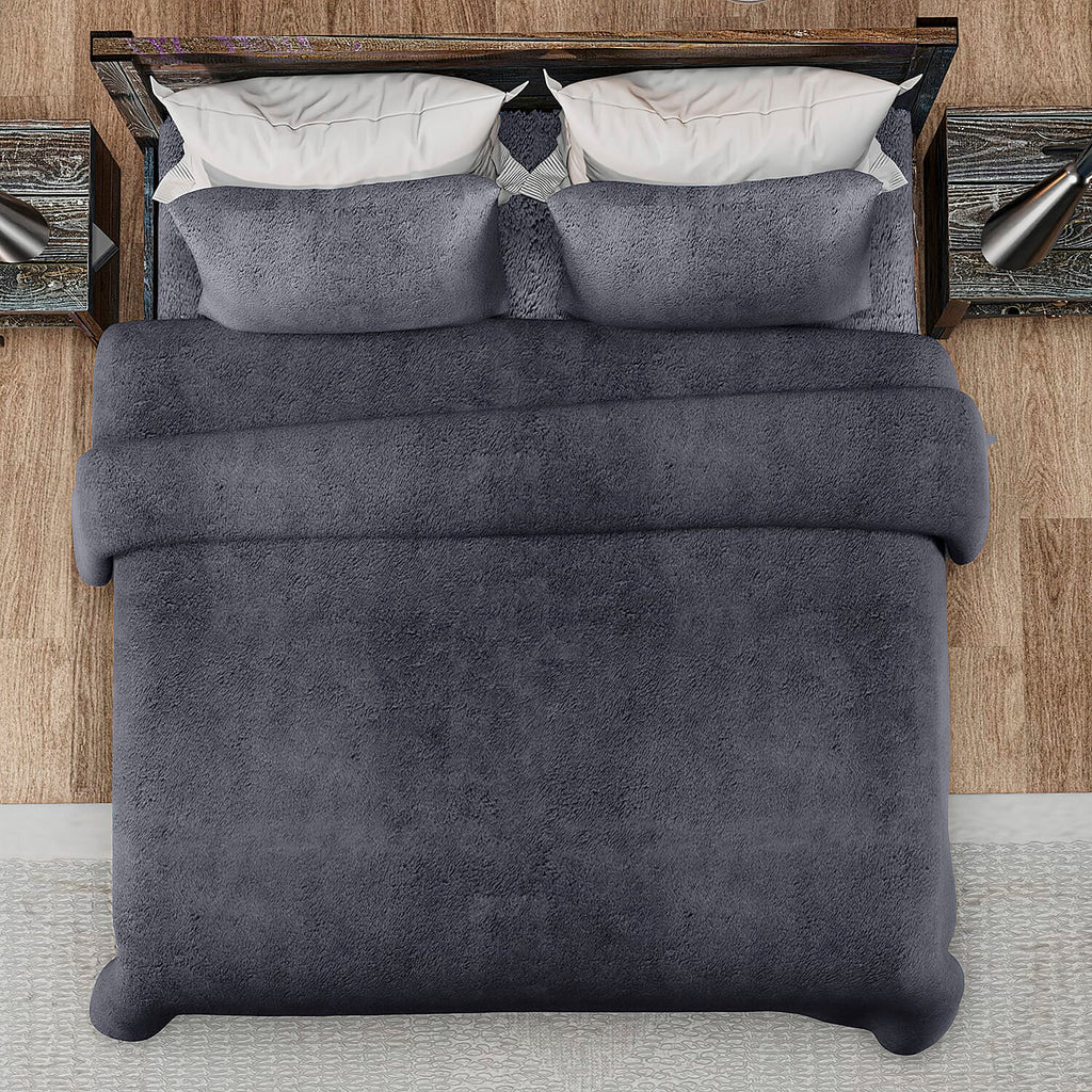 Luxury Edition - 3 Piece Set Teddy Fleece Duvet Cover & 2 Pillowcases - Grey Double