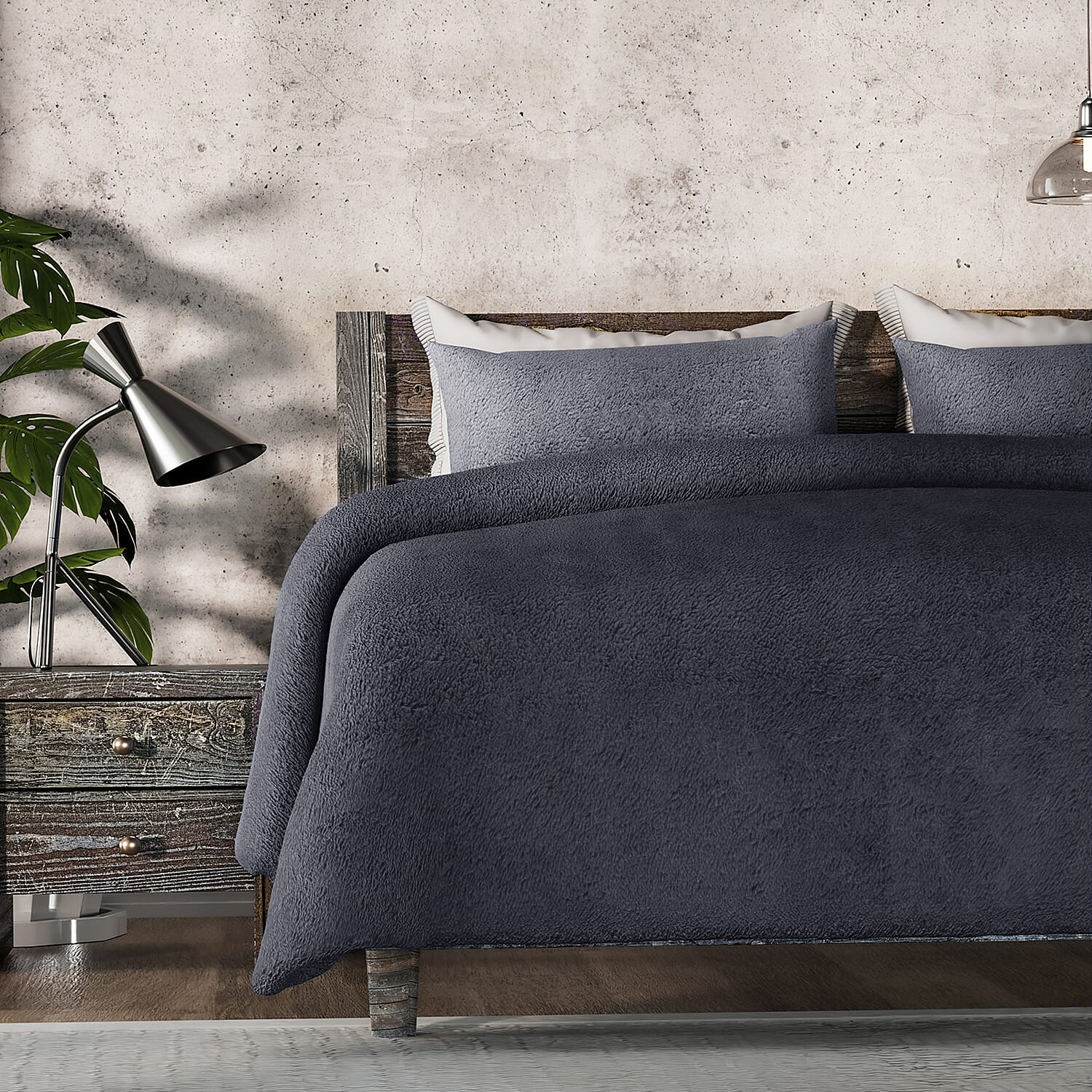 Luxury Edition - 3 Piece Set Teddy Fleece Duvet Cover & 2 Pillowcases - Grey Double