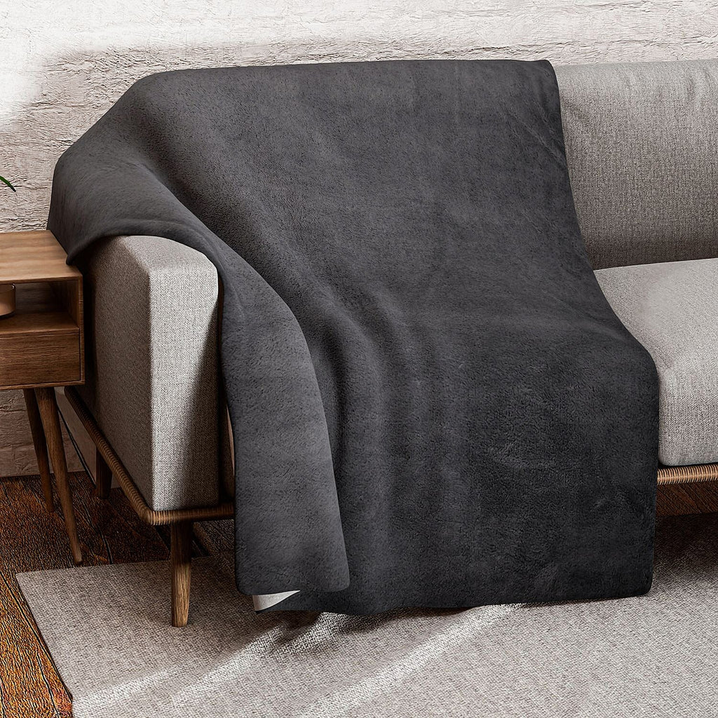 Teddy Fleece Double Layered Blanket (Double Size 200x150 cm) - Dark Grey