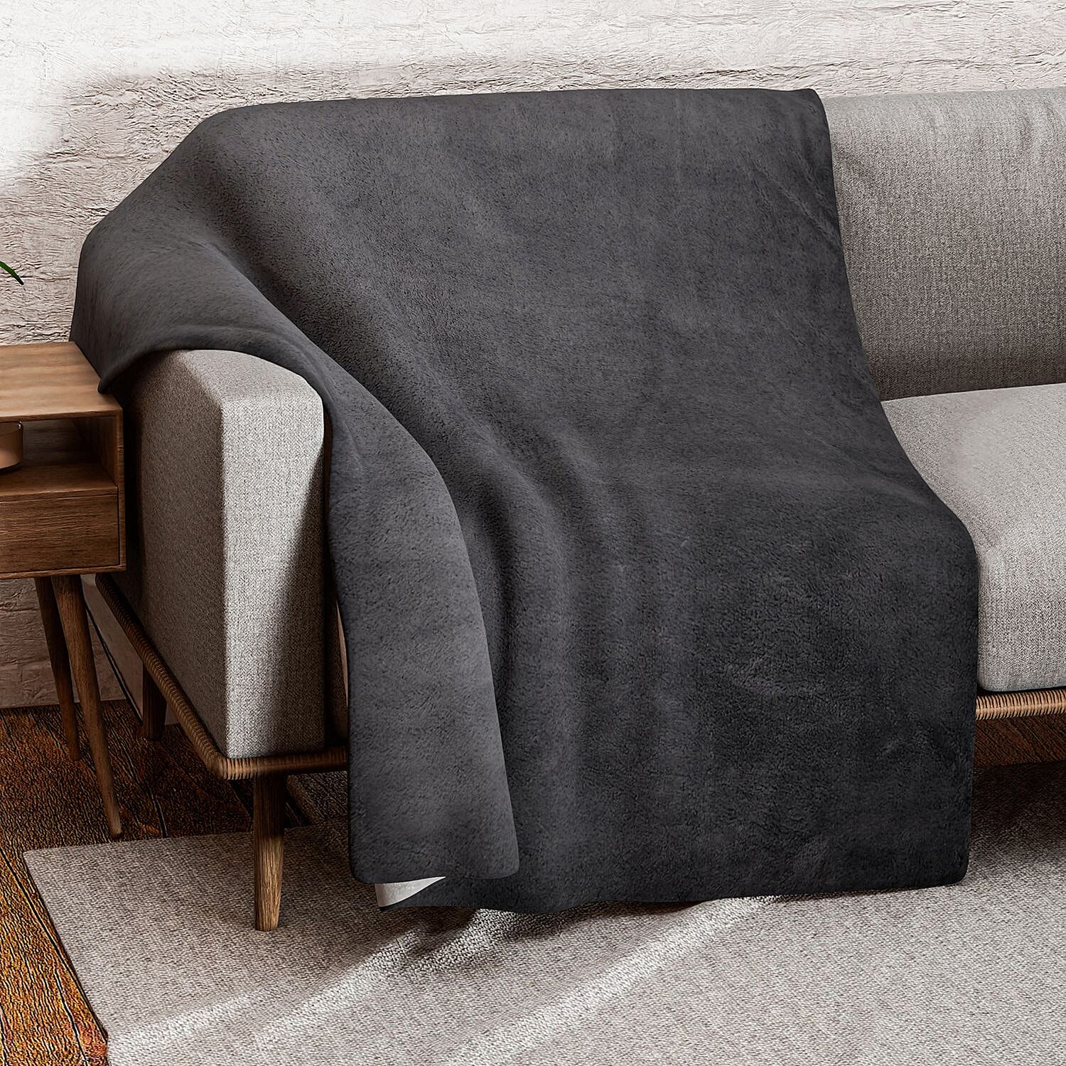 Teddy Fleece Double Layered Blanket (Double Size 200x150 cm) - Dark Grey